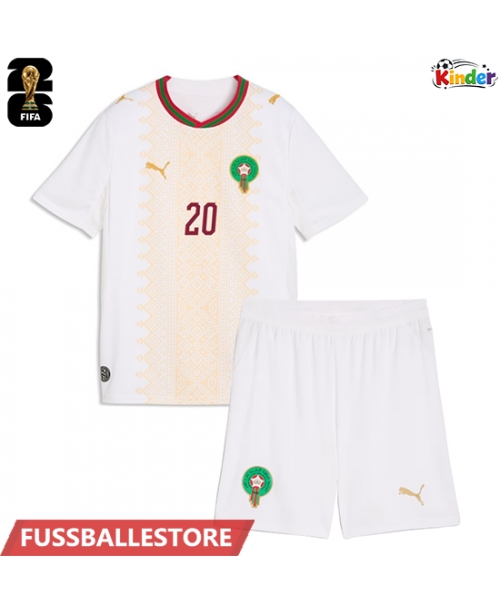 Günstige Marokko Ayoub El Kaabi #20 Auswärts Trikotsatzt Kinder WM 2026 Kurzarm (+ Kurze Hosen)